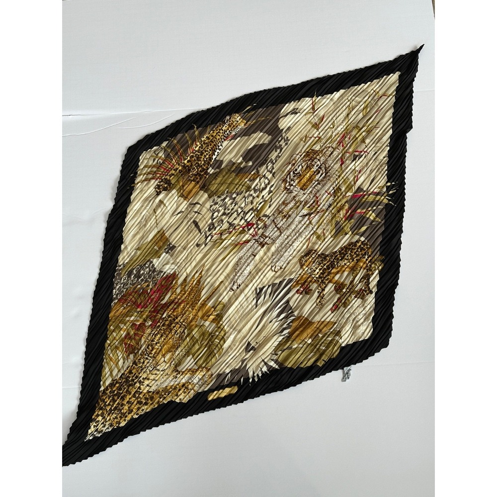 Salvatore Ferragamo Pleated Leopard Jungle Print Silk Scarf - Picture 2 of 6